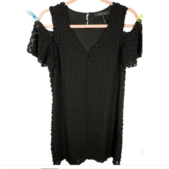 BCBGMAXAZRIA Black Cold Shoulder Floral Applique Dress - Picture 3 of 9